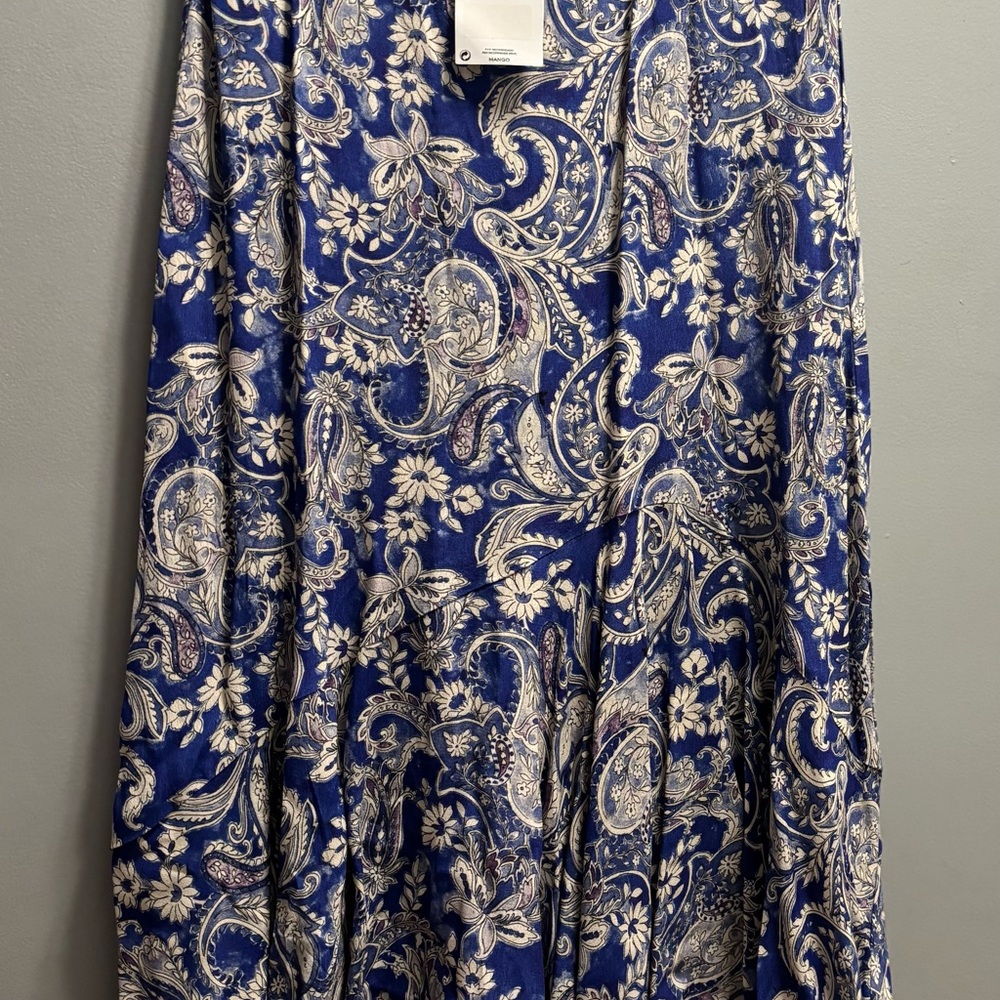 Mango Blue and White Paisley Dress
